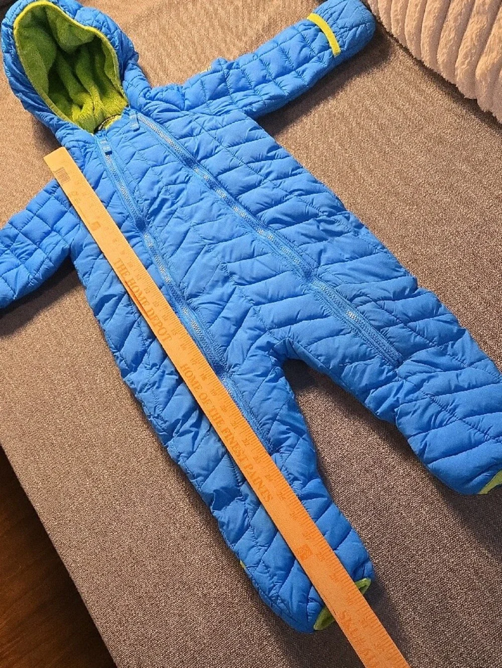 Snozu Blue One-Piece Quilted Snowsuit with Lime Trim